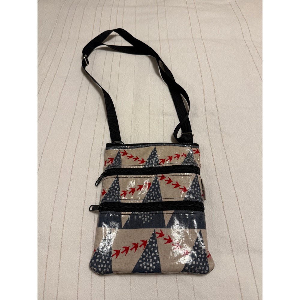 Laarni & Tita Seattle Handmade Laminated Crossbody Bag Birds Mountains Print